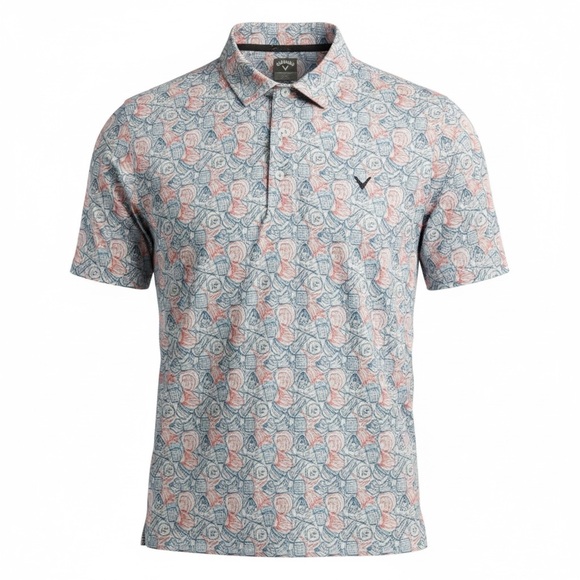 Callaway Other - Callaway Opti-Dri Golf Polo Shirt XXL Blue Coral Pink Beer Mug Print Stretch
